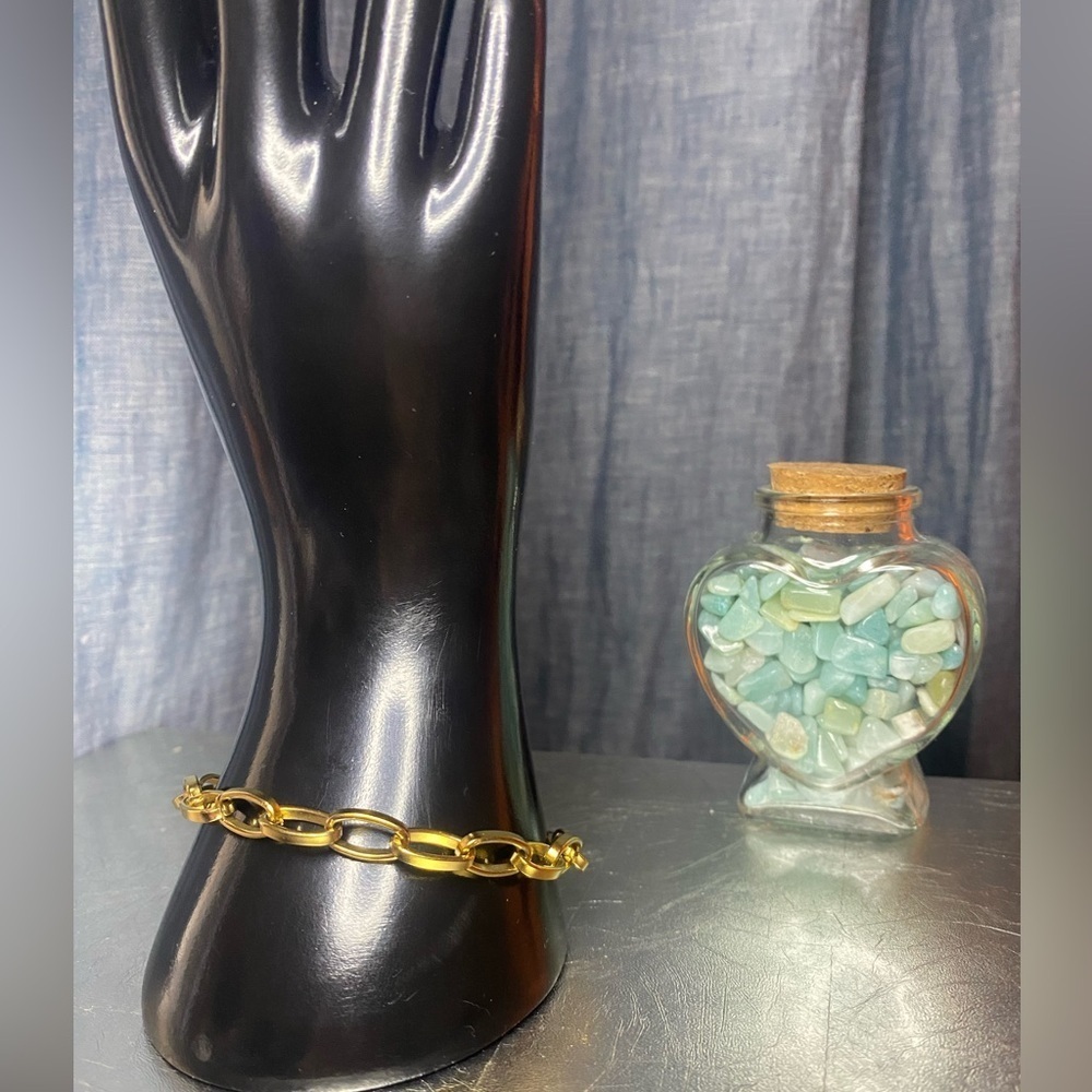 Gold‎ Tone Stainless Steel Chunky Oval Link Bracelet Adjustable 8”